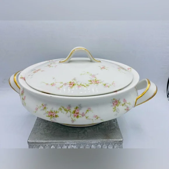 Antique Theodore Haviland Limoges France Porcelain Lidded Serving Tureen Bowl - Picture 4 of 9